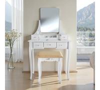 TecTake® Coiffeuse 80 x 40 x 138 cm Miroir inclinable 39 x 50 cm et 5 Tiroirs spacieux intégrés Tabouret rembourré Inclus, Coiffeuse avec Miroir et Tabouret, Table de Maquillage Meuble Chambre Adulte