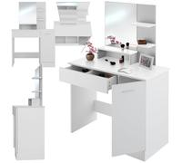 TecTake® Coiffeuse avec Miroir Table de Maquillage Vanity Desk Moderne avec 3 étagères 1 tiroir, 1 Compartiment à Porte Rangement Maquillage Meuble Coiffeuse Adulte Femme Blanc