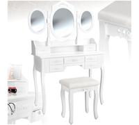 TecTake Coiffeuse Table de Maquillage Vanity Desk avec 3 Miroirs & Tabouret Coiffeuse & 7 Tiroirs Rangement Maquillage Coiffeuse Adulte Femme en Bois Blanc