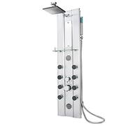 tectake® Colonne de douche 118 x 27 x 9,8 cm, Colonne de douche hydromassante 10 jets massage, Pommeau de douche à effet pluie, Douchette, Anti calcaire, Mitigeur, Miroir, Porte savon, Salle de bain