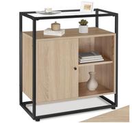 TecTake®, Commode 70 x 38 x 80,5 cm, Commode Chambre Style Industriel, Plateau en Verre, Buffet Salle a Manger Buffet Salon Meuble de Rangement Rangement Chambre Meuble Salon Vaisselier, Bois Clair
