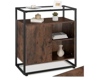 tectake®, Commode 70 x 38 x 80,5 cm, Commode Chambre Style Industriel, Plateau en Verre, Buffet Salle a Manger Buffet Salon Meuble de Rangement Rangement Chambre Meuble Salon Vaisselier, Bois foncé
