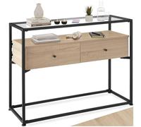 tectake® Console Meuble Reading 101,5 x 41,5 x 80,5 cm, Plateau en Verre 958 x 358 x 5 mm, Console d'entrée Table de Salon Meuble d'entrée Style Industriel, Meubles Salon Couloir Bureau, Bois Clair