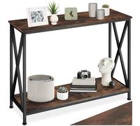 tectake® Console meuble TACOMA 100 x 35 x 80,5 cm, Style industriel chic minimaliste, Cadre en acier robuste, Console Entree Meuble d'Entrée Couloir Salon Bureau, Décoration Maison, Couleur Bois Foncé