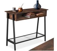 tectake® Console meuble TRALEE 100 x 35 x 80,5 cm, Style industriel épuré et anguleux Cadre en acier robuste, Console Entree Meuble d'Entrée Couloir Salon Bureau, Décoration Maison, Couleur Bois Foncé