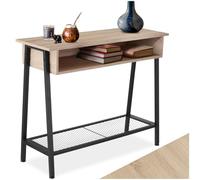 tectake® Console meuble TRALEE 100 x 35 x 80,5 cm, Style industriel épuré et anguleux Cadre en acier robuste, Console Entree Meuble d'Entrée Couloir Salon Bureau, Décoration Maison, Couleur Bois Clair