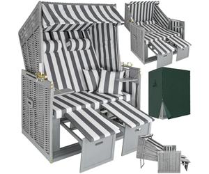 tectake® Corbeille de Plage Cabine de Plage Fauteuil Relax Chaise Longue de Plage 2 Places avec Pare Soleil, Repose Pied Housse de Protection, 2 Coussins Amenagement Balcon Terrasse Mer Plage Jardin