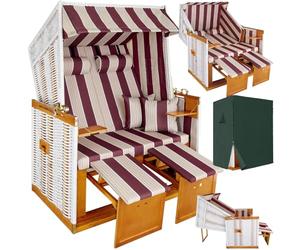 tectake® Corbeille de Plage Cabine de Plage Fauteuil Relax Chaise Longue de Plage 2 Places avec Pare Soleil, Repose Pied Housse de Protection, 2 Coussins Amenagement Balcon Terrasse Mer Jardin