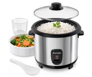 tectake® Cuiseur de riz Rice Cooker Cuiseur vapeur Multifonction 2en1 Aluminium Grand Volume 1,8L avec Panier vapeur inox, verre doseur & cuillère, Appareil cuisine pour Cuisson Quinoa, Légumes, Soupe