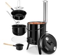 tectake® Cuisinière de campagne 5en1, Charbon & Bois, 17l, avec Thermomètre