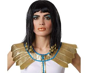 TecTake dressforfun Perruque Cléopâtre Courte | 30 cm | avec Rubans dorés au Bout des Tresses & Jolies mèches tressées | bob Reine d’Égypte années 70 Africaine déesse