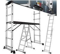 tectake® Échelle Multifonction 3 en 1 Échafaudage Roulant en Acier Plateforme de Travail Antidérapante Échelle Téléscopique Échelle Pliante Escabeau Pliant Bricolage Peinture Toiture