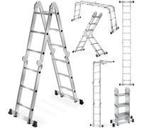 tectake® Échelle Polyvalente Multifonctions Aluminium 352cm, 6en1, Échelle Simple ou Double, Escabeau, Porte-à-Faux, Échafaudage, Position M, Charge Max 150kg, 12 échellons, Pliable et Antidérapante