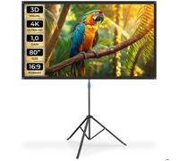 TECTAKE - Écran de projection portable 80"" avec trépied, 16:9, 4K/HD, angle 160° - blanc