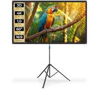 tectake® Écran de Projection portable avec trepied, 133x75 cm, Ecran videoprojecteur format 16:9, Toile videoprojecteur 4K, HD, Full HD, Ultra HD, Ecran de Projection Toile projecteur Écran projecteur