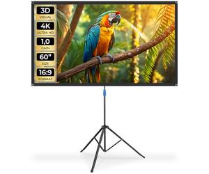 tectake® Écran de Projection portable avec trepied, 133x75 cm, Ecran videoprojecteur format 16:9, Toile videoprojecteur 4K, HD, Full HD, Ultra HD, Ecran de Projection Toile projecteur Écran projecteur