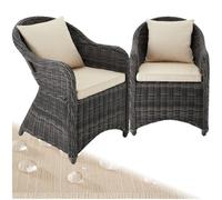 tectake® Ensemble de 2 Fauteuils Confortables avec Accoudoirs, Salon de Jardin Exterieur ou Intérieur, PolyRotin et Aluminium, Coussins Inclus, Mobilier de Jardin Amenagement Balcon Terrasse Veranda