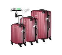 TECTAKE Ensemble de 3 valises 3 pièces en ABS robuste, balance à bagages et étiquette rouge bordeaux