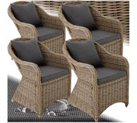 tectake® Ensemble de 4 Fauteuils Confortables avec Accoudoirs, Salon de Jardin Exterieur ou Intérieur, PolyRotin et Aluminium, Coussins Inclus, Mobilier de Jardin Amenagement Balcon Terrasse Veranda