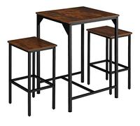TecTake® Ensemble de Bar 3 pièces, Table Haute 60 x 60 x 91 cm et 2 Tabouret Bar 40 x 30 x 66 cm, Style Industriel, Table Haute Mange Debout et Tabouret Haut, Cuisine, Salle à Manger, Bois foncé