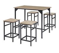 TecTake® Ensemble de Bar 5 pièces, Table Haute 100 x 60 x 88,5 cm et 4 Tabouret Bar 32 x 32 x 58 cm, Style Industriel, Table Haute Mange Debout et Tabouret Haut, Cuisine, Salle à Manger, Bois Clair