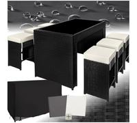 TecTake® Ensemble de Bar Extérieur Salon de Jardin en Résine Tressée - 6 Places avec Table, Chaises Encastrables, Coussins Inclus - Mobilier pour Amenagement Balcon