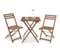 tectake® Ensemble de bistrot pliable, Résistant aux intempéries, Bois d'acacia massif, Table extérieure et 2 chaises, Pré-assemblé, Mobilier de terrasse, Balcon, Jardin, Ensemble restauration - Marron