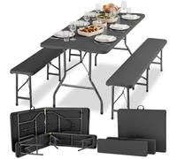 tectake® Ensemble Table de Camping et 2 Bancs, Résistant aux intempéries et Pliable, Table extérieure 180x70x74 cm, Bancs 180x27.5x42 cm, Mobilier de Camping 8 Personnes, Jardin, Pique-Nique - Gris