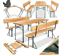 tectake® Ensemble de Brasserie Pliable, 1 Table et 2 Bancs avec Dossiers | Dossiers Amovibles, Table 170 x 69 x 77 cm, Banc 170 x 41 x 83 cm, Capacité Table 100 kg / Banc 300 kg, Bois de Sapin & Acier