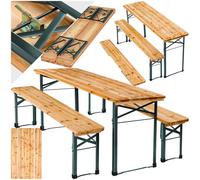 tectake® Ensemble de Brasserie Pliable, 1 Table et 2 Bancs, Bois de Sapin | Table 170 x 46 x 77 cm, Banc 170 x 23 x 47,5 cm, Finition Vernie, Capacité Table 100 kg / Banc 300 kg, Cadre en acier
