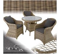 tectake® Ensemble de Salon de Jardin Exterieur 3 Places en Résine tressée & Aluminium, Table de Jardin, 3 Fauteuil en rotin, 6 Coussins imperméables Inclus, Mobilier de Jardin pour Amenagement Balcon