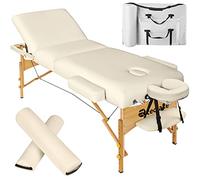 TecTake Ensemble de Table de Massage à 3 Zones Somwang avec Rembourrage de 7,5 cm d’épaisseur, Rouleaux et Cadre en Bois Table de Relaxation Spa diverses Couleurs (Beige)