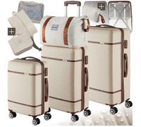 TECTAKE Ensemble de valises MADISON 13 pièces avec serrure TSA et coques rigides en ABS robuste - Crème