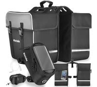 tectake® Ensemble Double Sacoche Velo Porte Bagages avec Bandes réfléchissantes et Sacoche de Cadre Support Téléphone Velo, Sacoches déperlantes pour Vélo électrique, Vélo, VTT, Cyclisme Sport Voyage