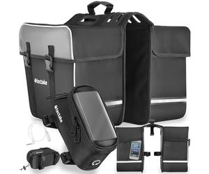 tectake® Ensemble Double Sacoche Velo Porte Bagages avec Bandes réfléchissantes et Sacoche de Cadre Support Téléphone Velo, Sacoches déperlantes pour Vélo électrique, Vélo, VTT, Cyclisme Sport Voyage