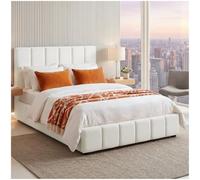 tectake® Ensemble Lit capitonné 120 x 200 cm, Cadre de Lit rembourré avec Motif matelassé, Sommier à Lattes, Structure Solide Bois & Acier, Montage Facile, Max. 250 kg - Tissu Teddy Crème