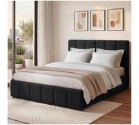 tectake® Ensemble Lit capitonné 120 x 200 cm, Cadre de Lit rembourré avec Motif matelassé, Sommier à Lattes, Structure Solide Bois & Acier, Montage Facile, Max. 250 kg - Aspect Velours Noir