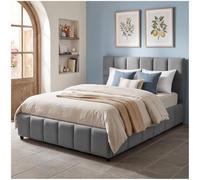 tectake® Ensemble Lit capitonné 140 x 200 cm, Cadre de Lit rembourré avec Motif matelassé, Sommier à Lattes, Structure Solide Bois & Acier, Montage Facile, Max. 250 kg - Aspect Velours Gris Foncé