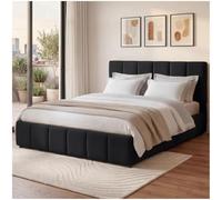 tectake® Ensemble Lit capitonné 180 x 200 cm, Cadre de Lit rembourré avec Motif matelassé, Sommier à Lattes, Structure Solide Bois & Acier, Montage Facile, Max. 250 kg - Aspect Velours Noir