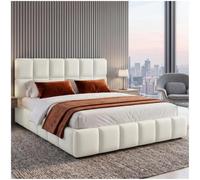 tectake® Ensemble Lit capitonné 180 x 200 cm, Cadre de Lit rembourré avec Motif matelassé, Sommier à Lattes, Structure Solide Bois & Acier, Montage Facile, Max. 250 kg - Tissu Teddy Crème