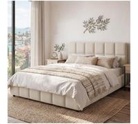 tectake® Ensemble Lit capitonné 180 x 200 cm, Cadre de Lit rembourré avec Motif matelassé, Sommier à Lattes, Structure Solide Bois & Acier, Montage Facile, Max. 250 kg - Aspect Velours Sable