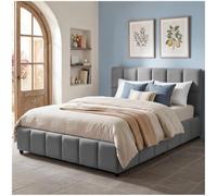 tectake® Ensemble Lit capitonné 180 x 200 cm, Cadre de Lit rembourré avec Motif matelassé, Sommier à Lattes, Structure Solide Bois & Acier, Montage Facile, Max. 250 kg - Aspect Velours Gris Foncé