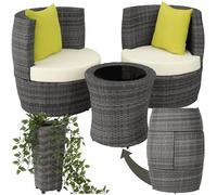 TecTake® Ensemble Salon de Jardin encastrable en Poly Rotin 2 Personnes Ensemble Fauteuil Salon et Table de Jardin, Coussins & Pot de Fleur Inclus, Mobilier de Jardin pour Amenagement Balcon Terrasse