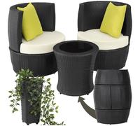 tectake® Ensemble Salon de Jardin encastrable en Poly Rotin 2 Personnes Ensemble Fauteuil Salon et Table de Jardin, Coussins & Pot de Fleur Inclus, Mobilier de Jardin pour Amenagement Balcon Terrasse