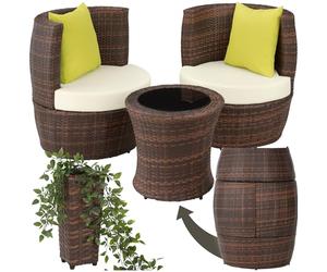 tectake® Ensemble Salon de Jardin encastrable en Poly Rotin 2 Personnes Ensemble Fauteuil Salon et Table de Jardin, Coussins & Pot de Fleur Inclus, Mobilier de Jardin pour Amenagement Balcon Terrasse