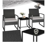 TecTake® Ensemble Salon de Jardin Exterieur 2 Chaise Confortable avec Table de Jardin en Poly Rotin et Acier, Mobilier de Jardin pour Amenagement Balcon Terrasse - Noir