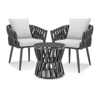 tectake® Ensemble Salon de Jardin Exterieur 2 Personnes, 2 Fauteuil Exterieur et Une Table d'appoint avec Plateau en Verre, Tressage en Corde Haut de Gamme, Table et Chaise Jardin, Terrasse, Balcon