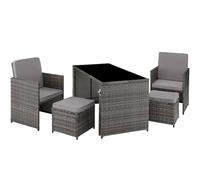 TecTake® Ensemble Salon de Jardin Exterieur 4 Places en Poly Rotin 2 Fauteuil Salon, 2 Tabouret Pouf et 1 Table de Jardin, Coussins Inclus, Mobilier de Jardin pour Amenagement Balcon Terrasse