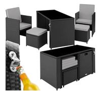 tectake® Ensemble Salon de Jardin Exterieur 4 Places en Poly Rotin 2 Fauteuil Salon, 2 Tabouret Pouf et 1 Table de Jardin, Coussins Inclus, Mobilier de Jardin pour Amenagement Balcon Terrasse Veranda