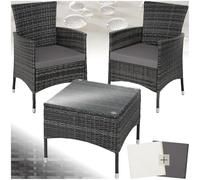 TecTake® Ensemble Salon de Jardin Extérieur en Poly Rotin 2 Personnes Ensemble Fauteuil Salon et Table de Jardin, Coussins Amovibles Inclus, Mobilier de Jardin pour Amenagement Balcon Terrasse